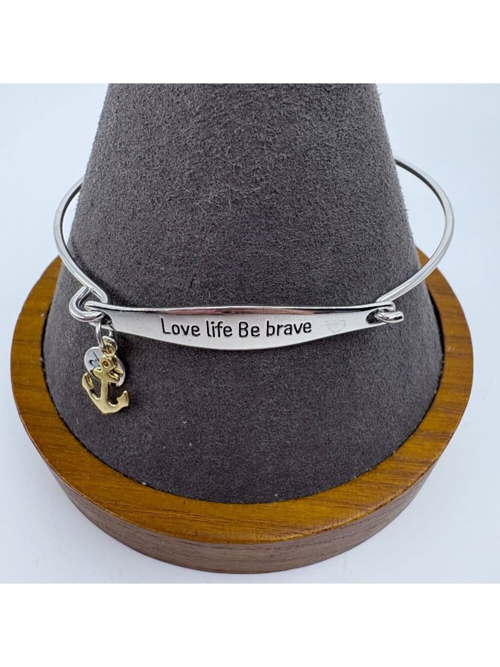 Extraordinary Life Bangle Bracelet Love Life Be Brave Anchor Sterling Silver 925